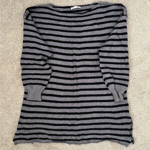 Men's Crewneck Striped Sweater in Gray and Black